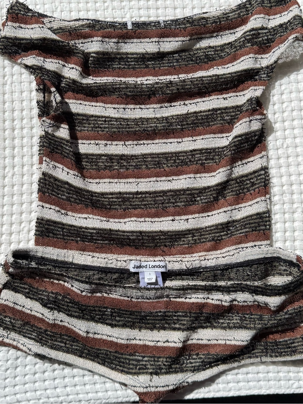 Jaded London cata brown stripe asymmetrical set
